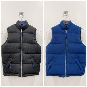 Gap Kids Puffer Quilted Feather Down Vest Reversible Fleece Small Black Blue